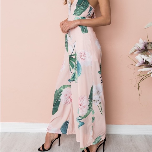 B2G1♦️Pink Floral Back Tie Wide Leg Jumpsuit - Picture 3 of 8